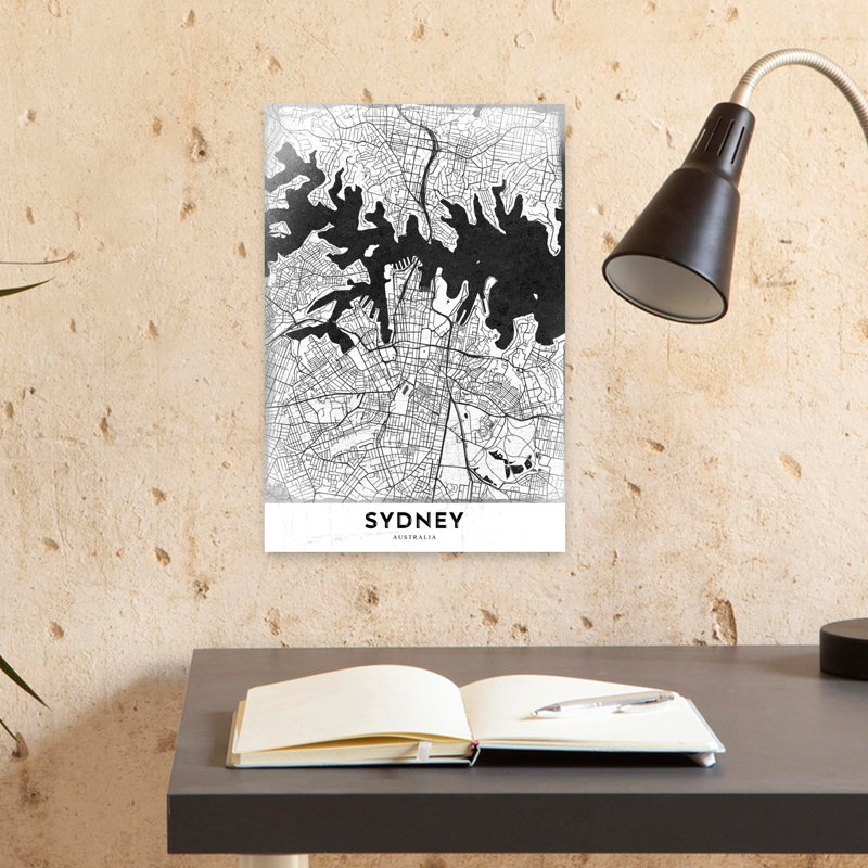 Sydney City Map Abstract Contemporary Architecture City Wall Art Print 1 Piece Wrapped Canvas Wall Art, 45.72cm H x 30.48cm W