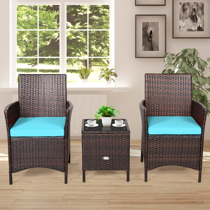 Agatina 2 - Person Patio Conversation Set with Cushions, Blue