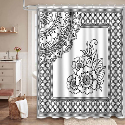 Rideau de douche imperméable à motif de fleurs et de henné avec 12 crochets