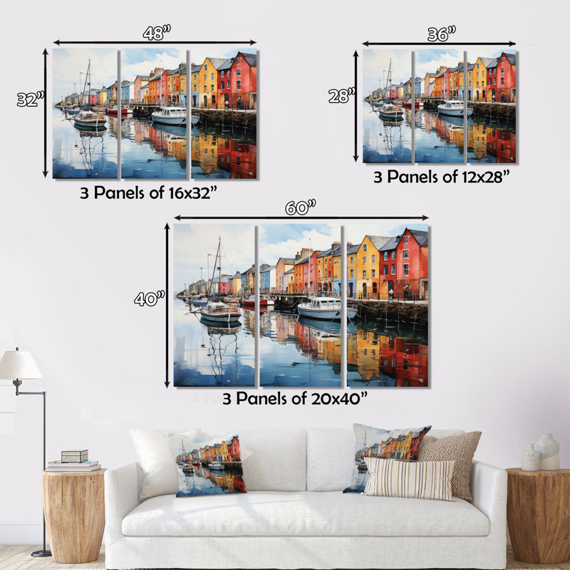 Impression sur toile «Ireland Harbor Reflectionsan II» - Irlande, H 12 po x l 20 po x P 1 po, Cadre flottant blanc