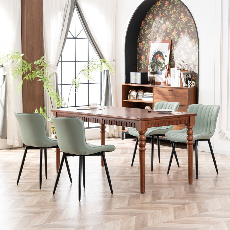 Heitger Leather Upholstered Side Chairs Modern Dining Chairs, Wingback Dining Room Chair, Mint Green