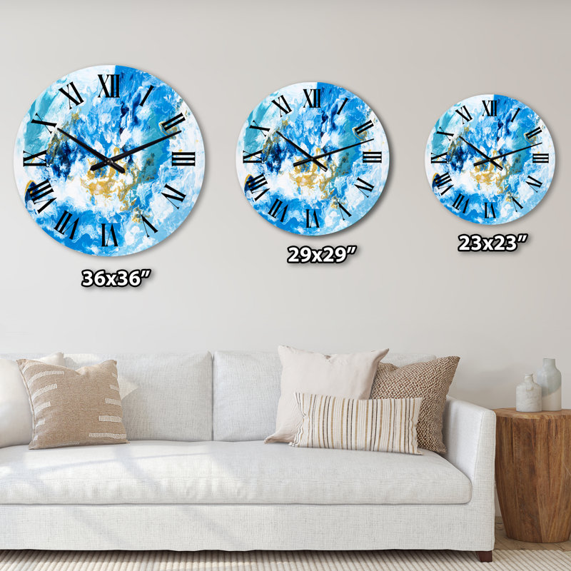 Horloge murale moderne bleue et blanche, Grand