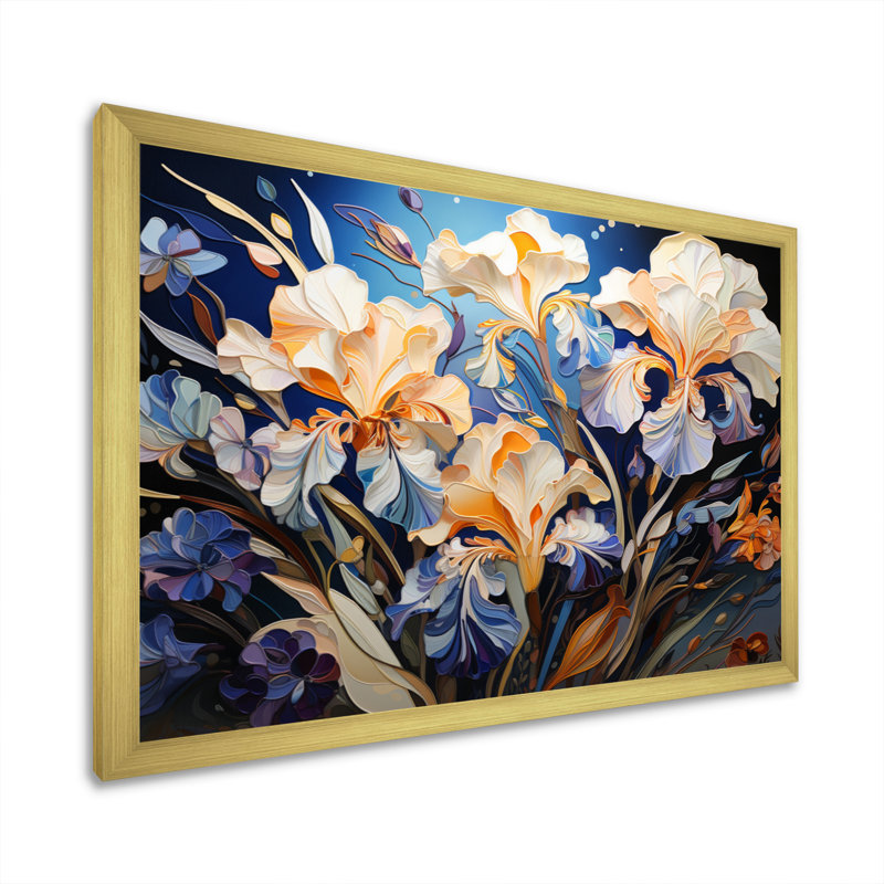 Jaune, bleu, iris, iris, danse, Cadre doré à une seule photo, H 12 po x l 20 po x P 1 po