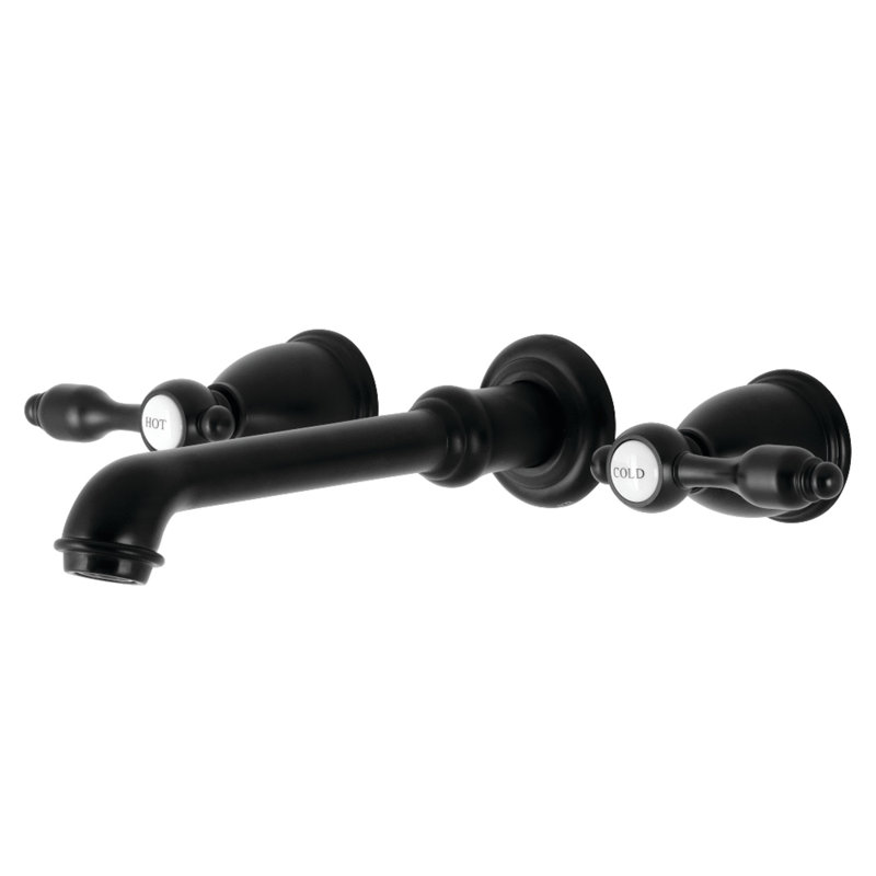 Kingston Brass Tudor Two-Handle 3-Hole Wall Mount Roman Tub Faucet, Matte Black