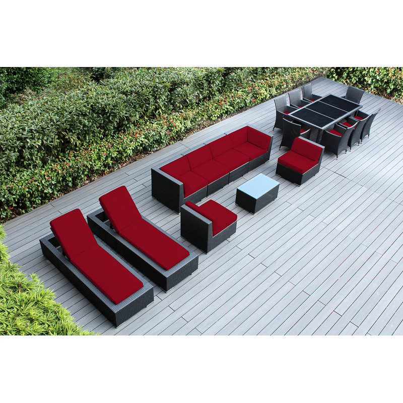 Ensemble de patio 18 pièces en rotin avec coussins Pavior, Supercrylic rouge