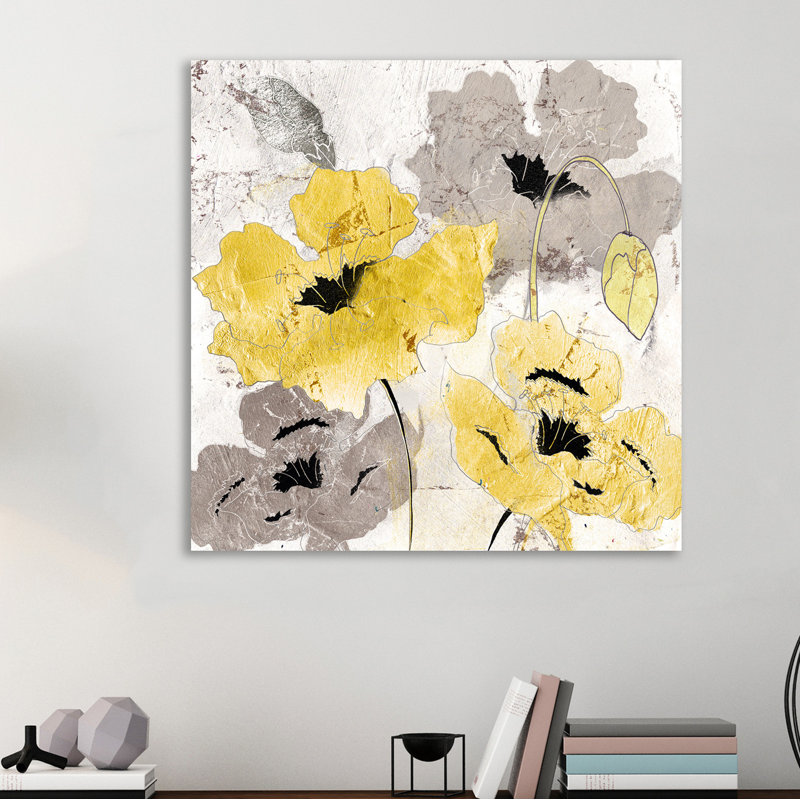 Artissomo Yellow And Silver Poppies by Tre Sorelle Studios - Wrapped Canvas Print, 30.48cm H x 30.48cm W