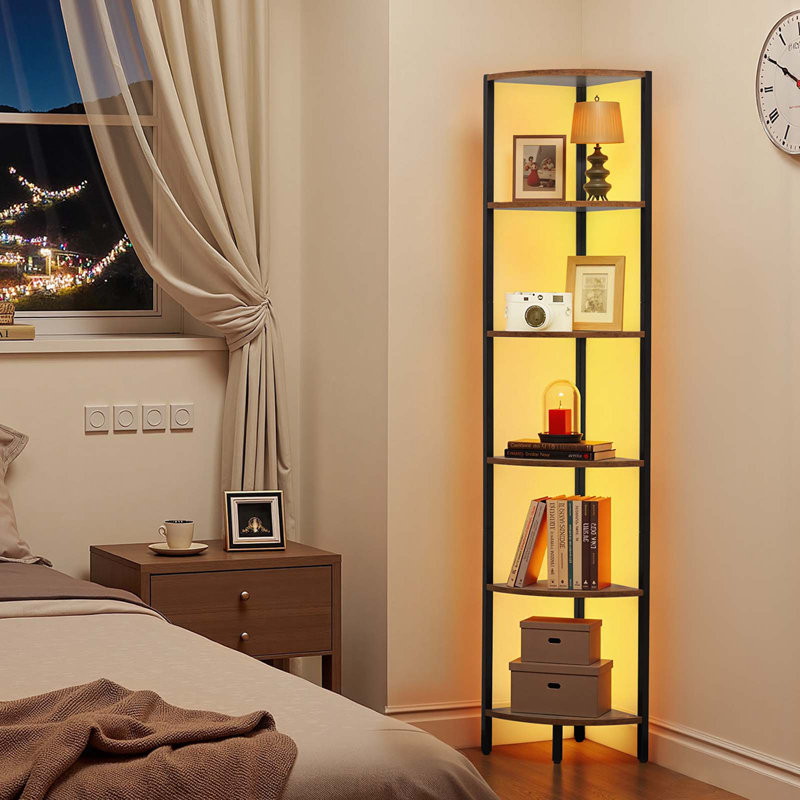 6 Tier Corner Shelf Tall Corner Stand with LED Light Narrow Display Rack