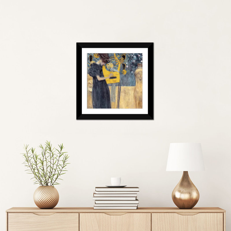 « musik 1895 » par gustav klimt,, impression sur toile, H 16 po x l 16 po x P 1 po, Papier d'art encadré noir, Blanc