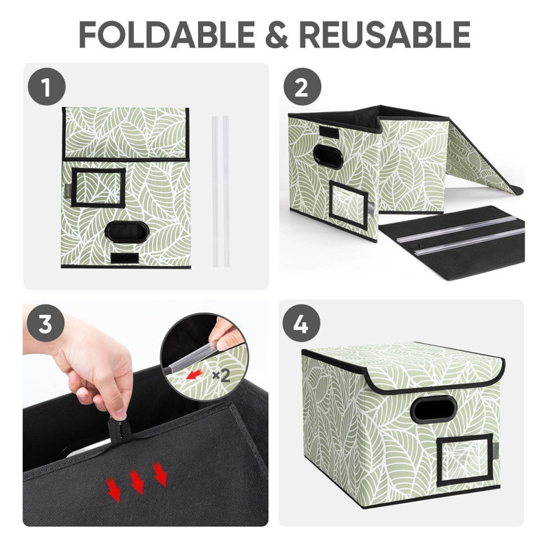 File Organizer Box With Lid, Collapsible File Folder Organizer With Plastic Slide, Hanging File Folder Box For Office Document Storage (2 Pack, Antique Foliage)