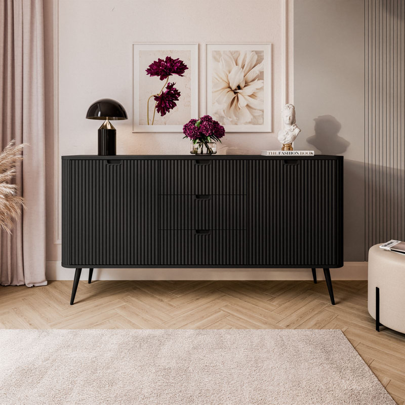 Mandloi Sideboard with 3 Drawers and 2 doors, Black