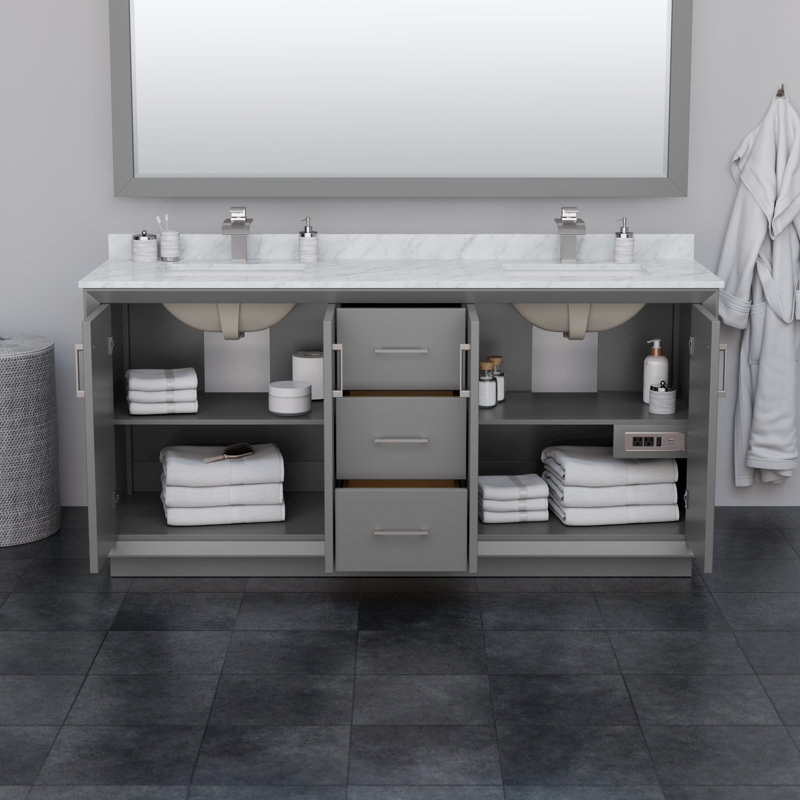 Strada 71'' Double Bathroom Vanity Base Only, Dark Gray/Black