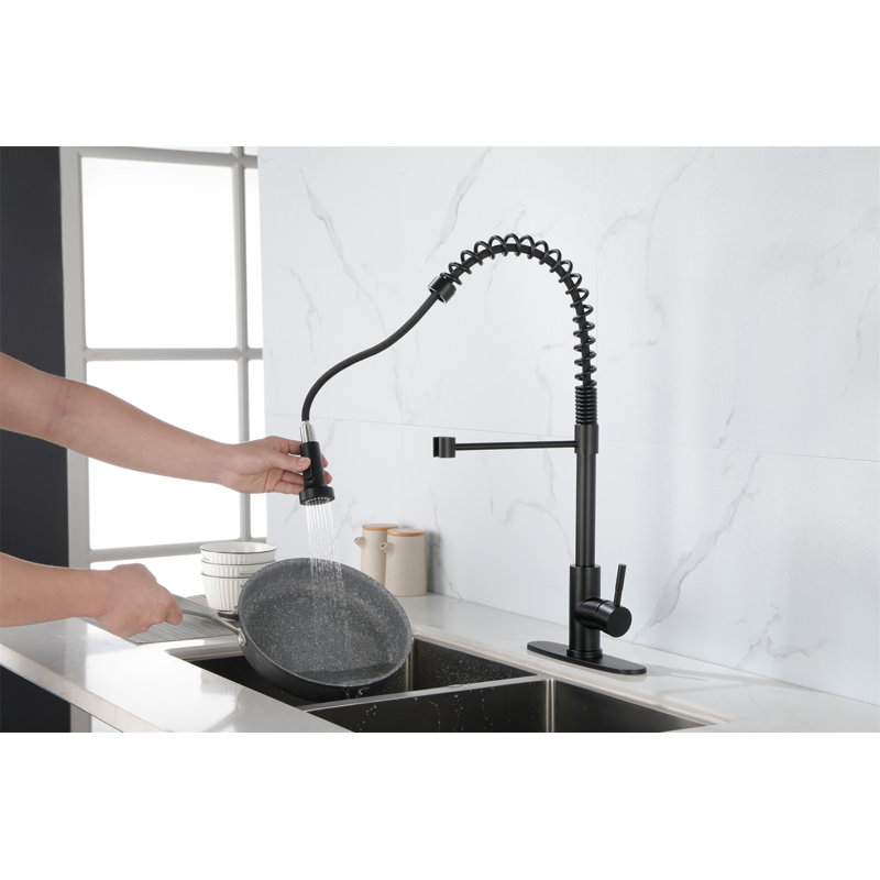 Spring Kitchen Faucet With Pull-Out Sprayer, Stainless Steel Single Handle Single Hole Kitchen Sink Faucet
