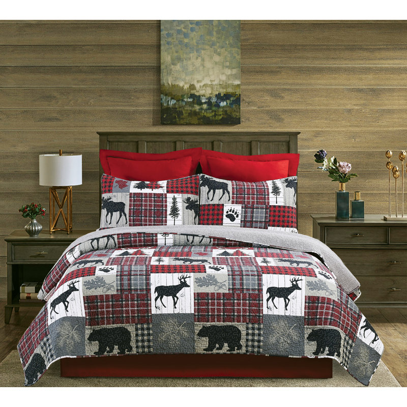Ensemble de courtepointe réversible en coton Hayden, Courtepointe simple + 1 taie décorative