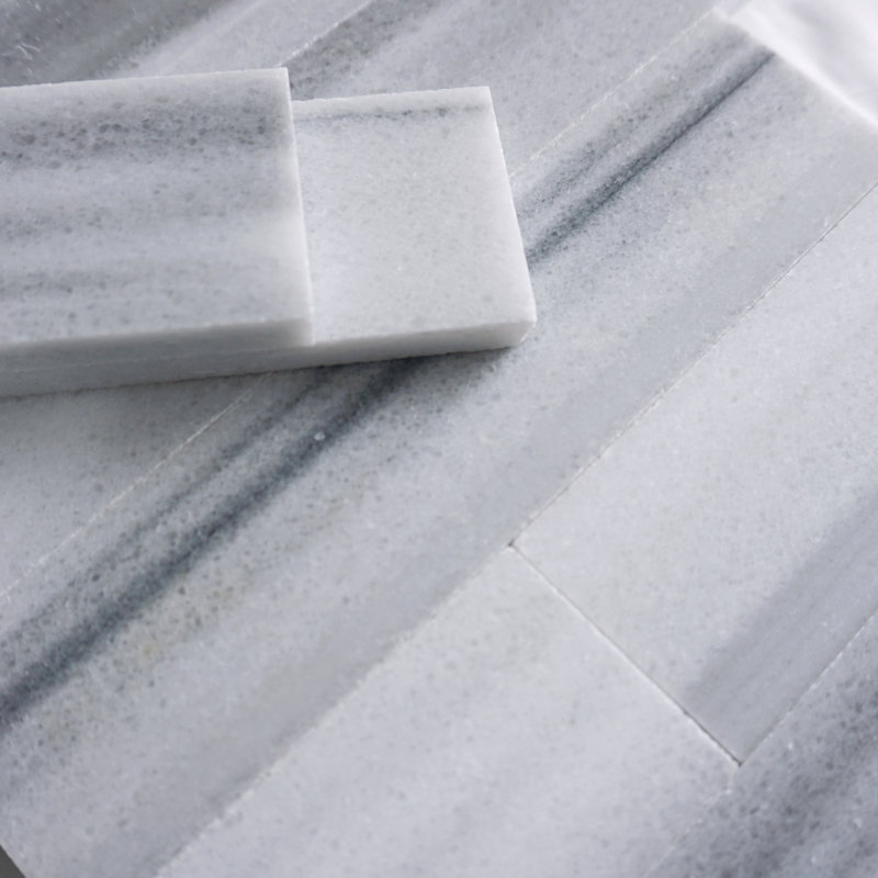 Natural 1.89" x 8" Marble Look Wall & Floor Tile, Marmara White