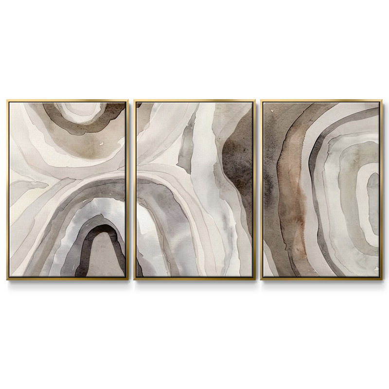 Stone Slices I - Toile encadrée multi-pièces, Encadrement doré, H 24 po x l 48 po