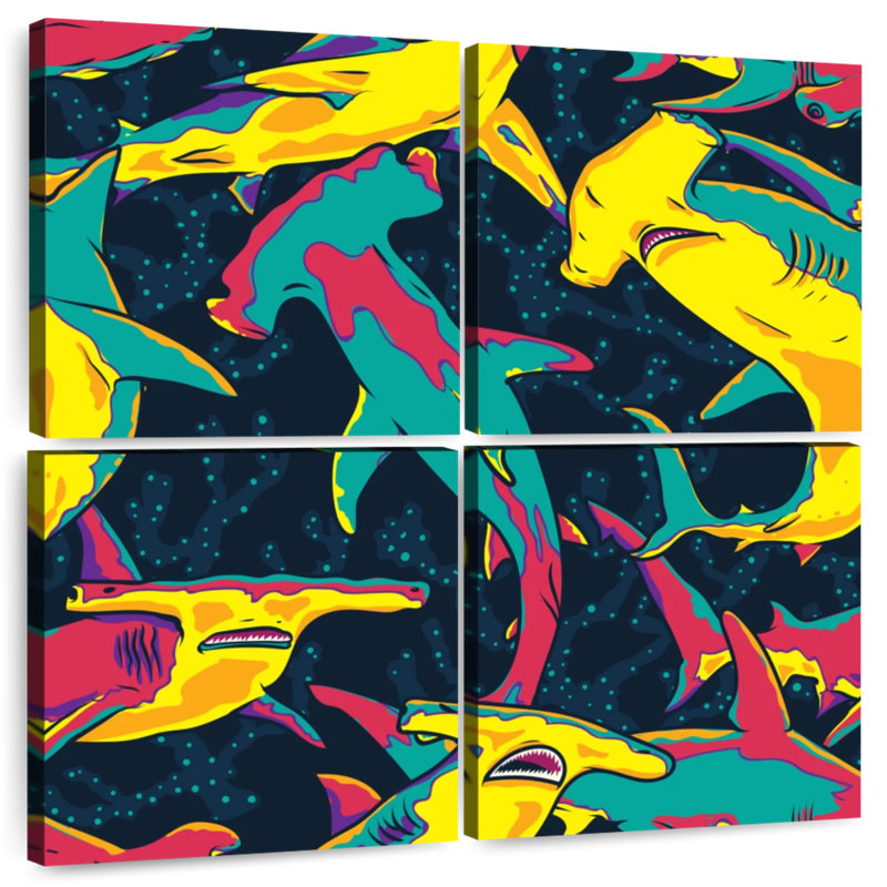 Brampt Colorful Hammerhead Sharks, 45" H x 45" W