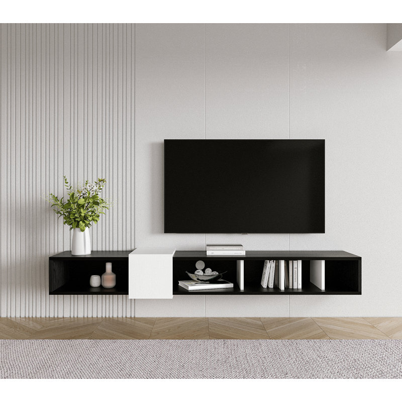 Médias audio-vidéo flottants muraux 71 po Draylee, Bois noir-blanc