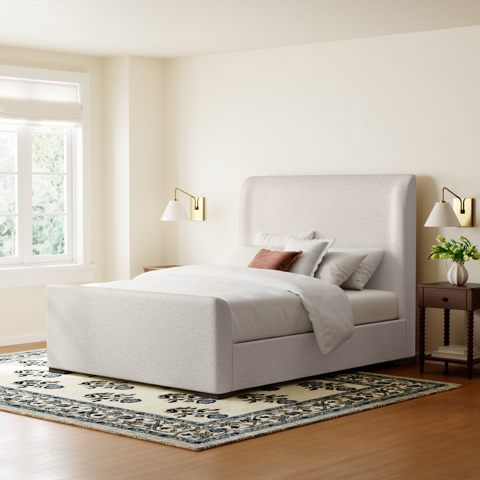 Scotty Upholstered Wingback Bed, Queen