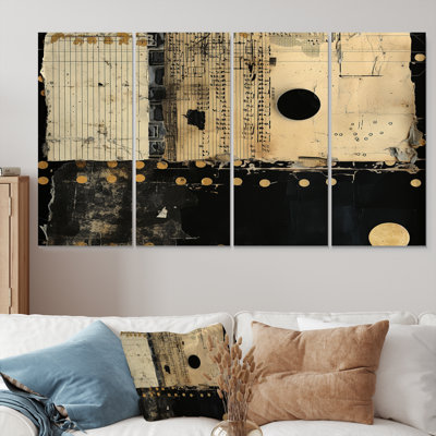 «Retro Rhythm Vintage Score Collage», ensemble de 4 décorations murales abstraites