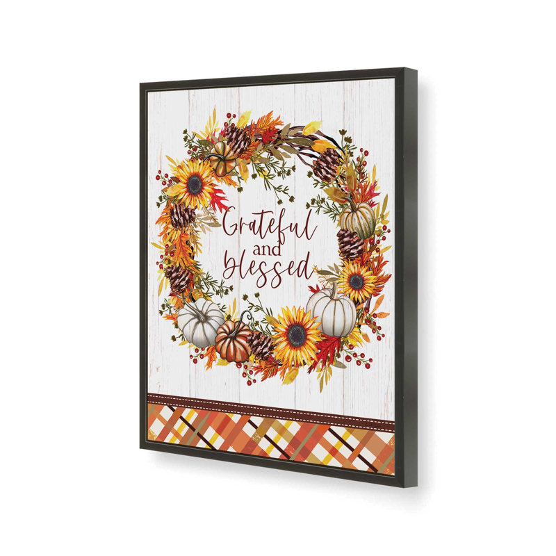 «Grateful and Blessed Wreath» par Elizabeth Tyndall, reproduction d'art, L 30 x H 40, Noir, Impression encadrée