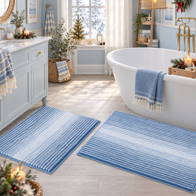 Plush Chenille Shag Bathroom Rug Set, Cozy Non-Slip Bath Mats