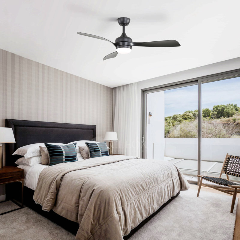 52-Inch Black Ceiling Fan With 3 Abs Blades,Remote Control,Reversible Dc Motor,Noiseless,3 Downrods Available,Led Dimmable