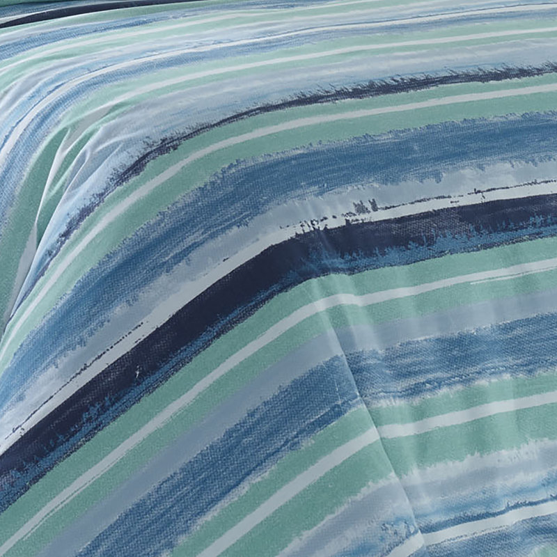 Aqua Blue Striped Cotton Twin Duvet Cover Set