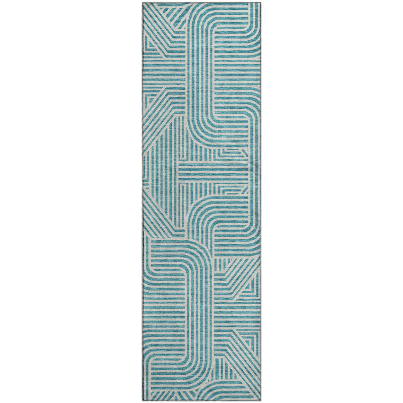 Premium Machine Washable Prisco Teal Rug, Runner 2'3" x 7'6"
