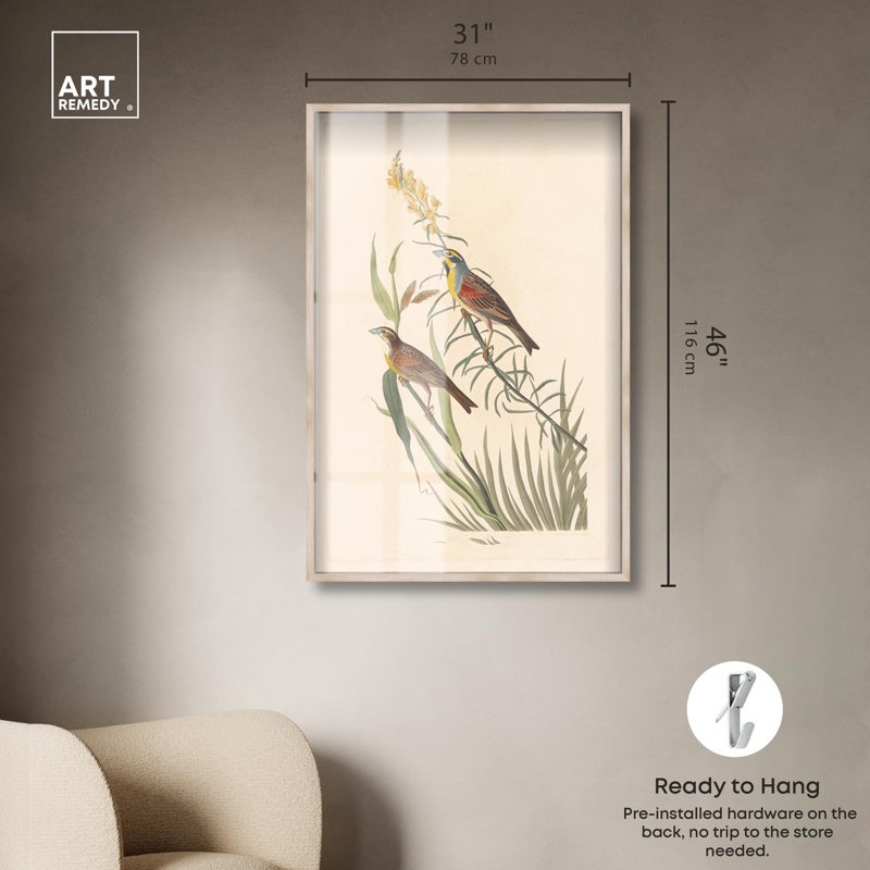 «Tallgrass pair shadowbox print», art botanique par Art Remedy, H 46 po x l 31 po, Crème, crème