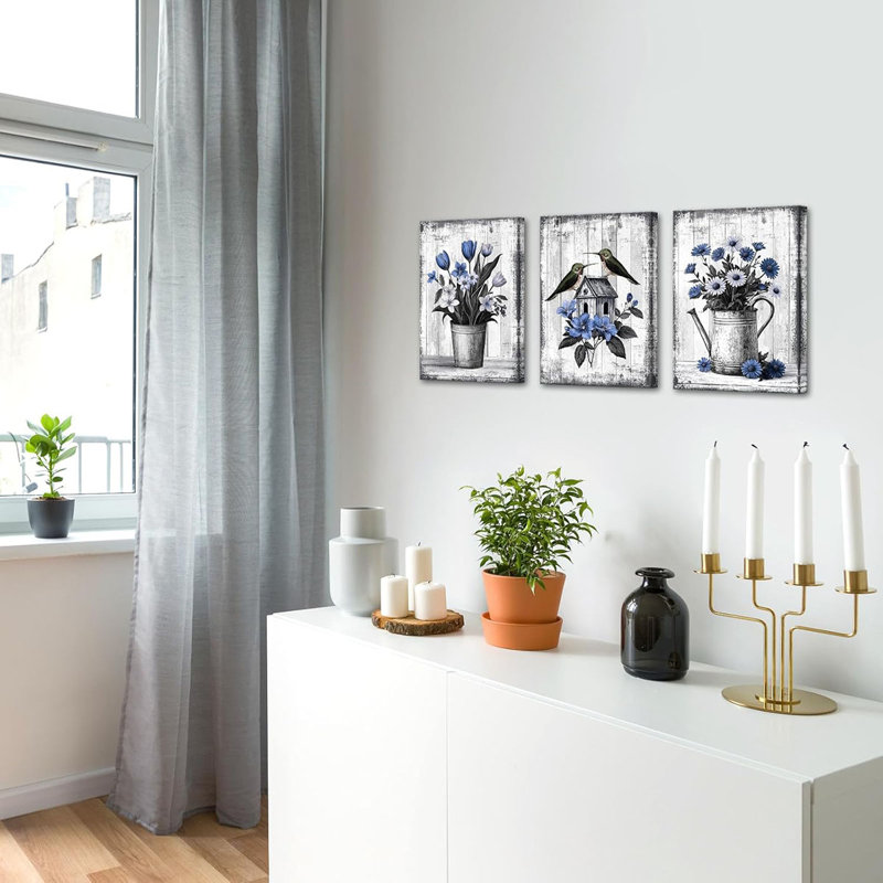 3 Piece Wrapped Canvas Print, Blue