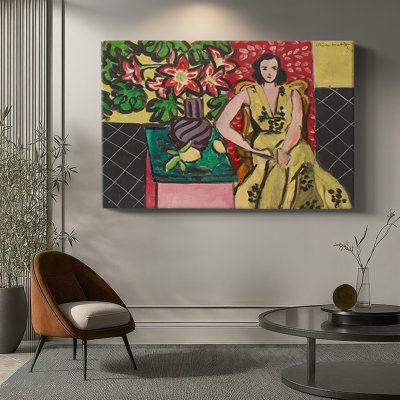 Femme dans une robe jaune avec Amaryllis-Henri Matisse-Toile tendue avec châssis-1941