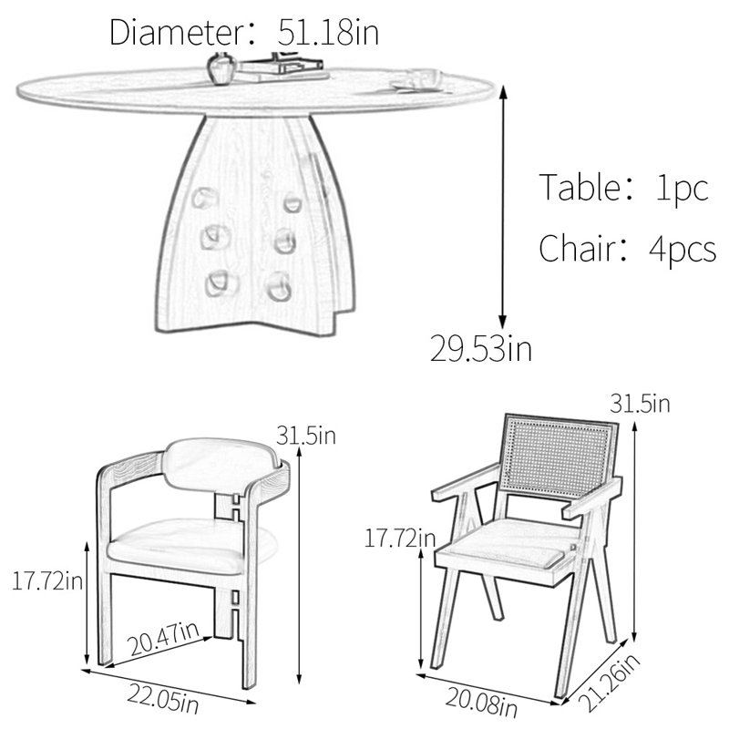 Ensemble de table de salle à manger en pierre frittée perforée, H 29,53 po x L 51,18 po x l 51,18 po