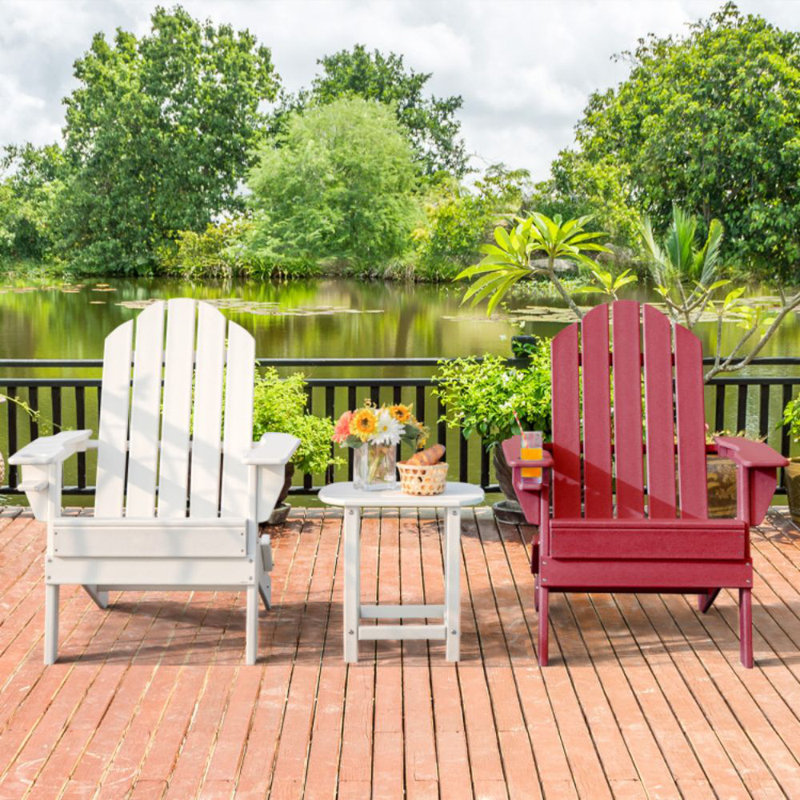 Foldable Weather Resistant Patio Chair With Built-In Cup Holder, Red