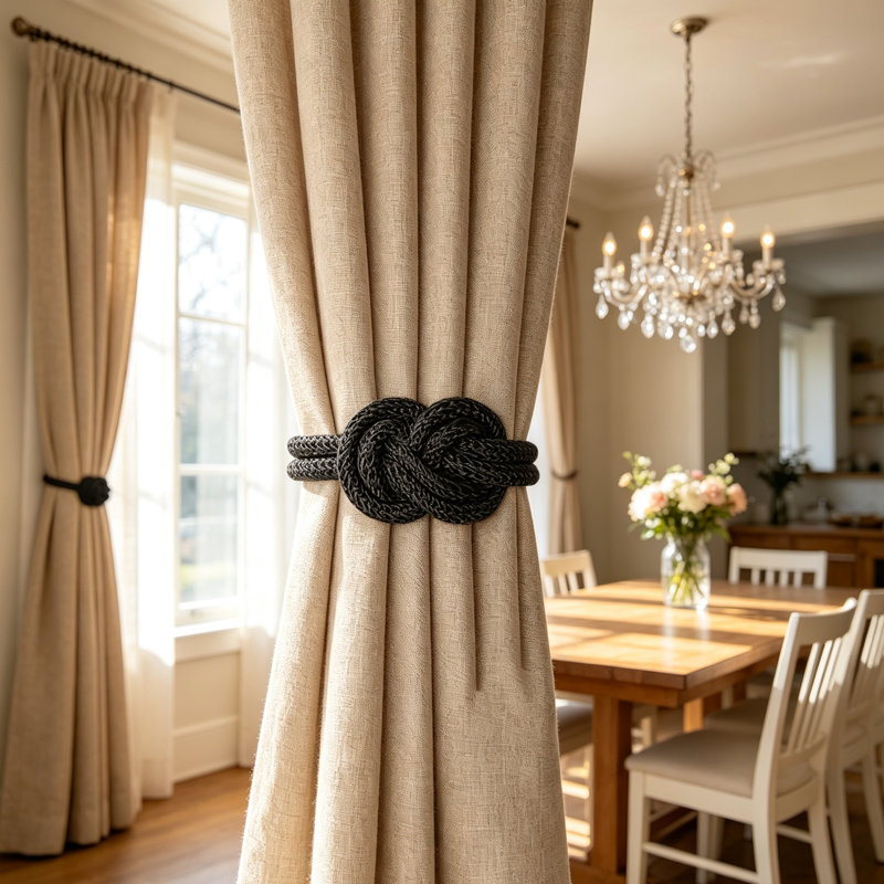 Natural Fabric Curtain Holdback/Tieback, Black