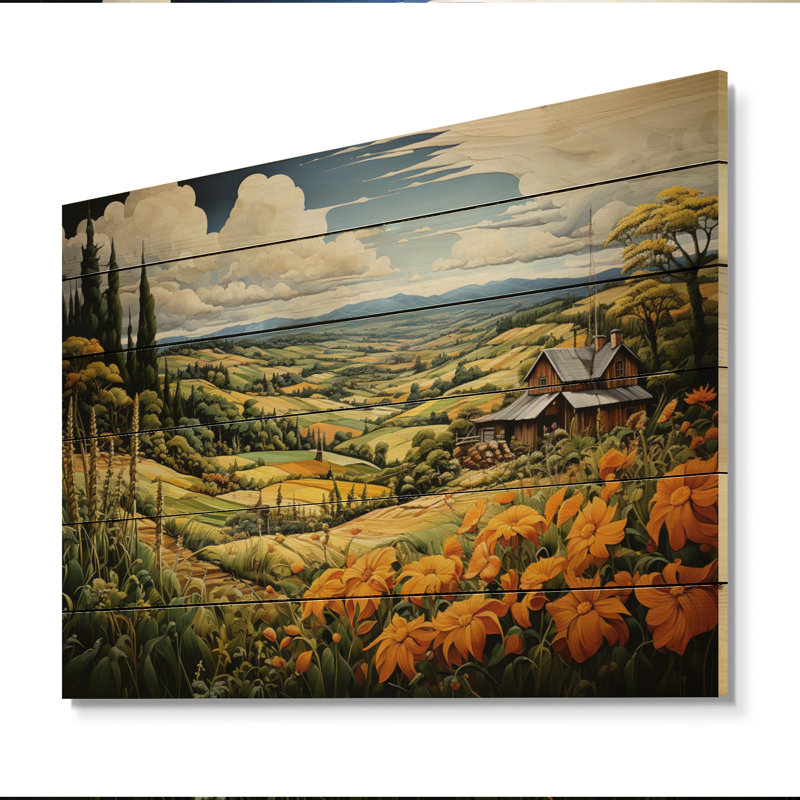 «Countryside Pastoral Patchwork I» sur impression sur bois, H 10 po x l 20 po x P 0,78 po