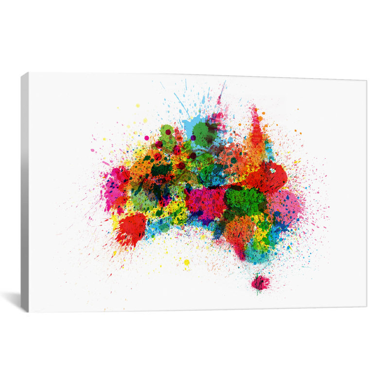 « australia paint splashs map » par michael thompsett, impression sur toile, H 12 po x l 18 po x P 1,5 po, Pas de tapis