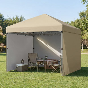Tente de réception 10 po x 10 pi avec pavillon escamotable beige et 3 côtés