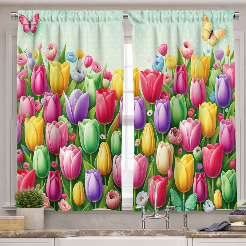 Floral Tailored Kitchen Curtain, 55" W x 24" L