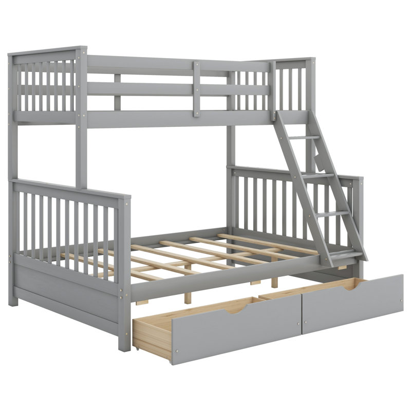 Bunk Bed with Ladder and Drawers, Gray