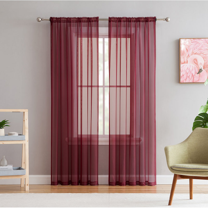 Daxin Sheer Voile Rod Pocket Curtain Panels, Burgundy, 54" W x 84" L