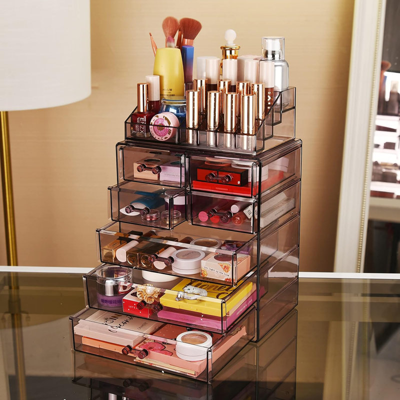 Organisateur de maquillage cosmétique et de bijoux avec 7 tiroirs - Étui de rangement en acrylique transparent pour meuble-lavabo, commode ou comptoir - Conception spacieuse pour les accessoires de beauté et les outils de toilettage