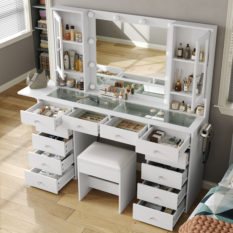 Tamon Dressing Table with Mirror, White