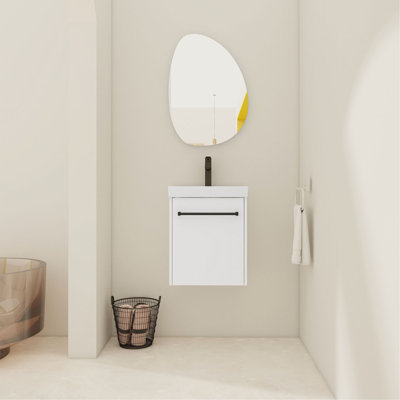 Meuble-lavabo flottant mural avec lavabo en céramique et porte d'armoire à fermeture en douceur, pour petite salle de bain