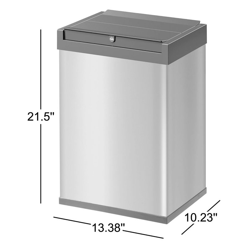 Poubelle Hailo Big-Box Swing L | 1 x 35 litres / 9,2 gallons | Couvercle pivotant à fermeture automatique | Acier inoxydable | Cadre de serrage pour sac poubelle | Poubelle de cuisine rectangulaire | Fabriqué en Allemagne