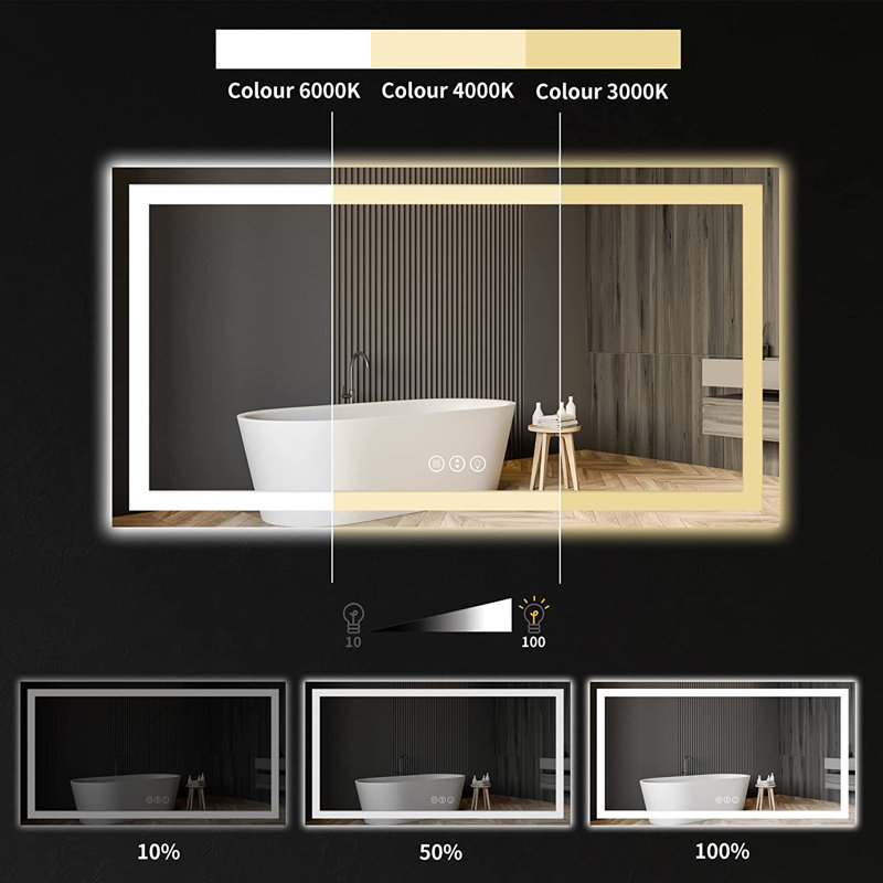 Miroir de commode illuminé sans cadre, 55 po x 30 po