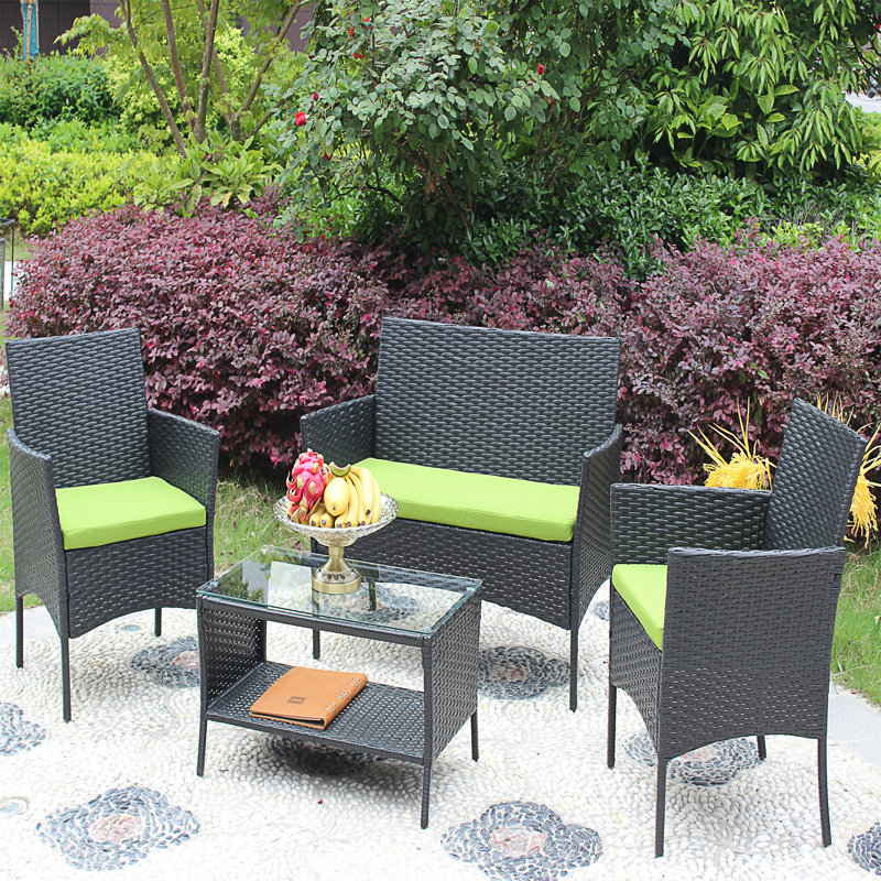 4 PC Patio Furniture Set Outdoor Patio Cushioned Seat Sofa, Green
