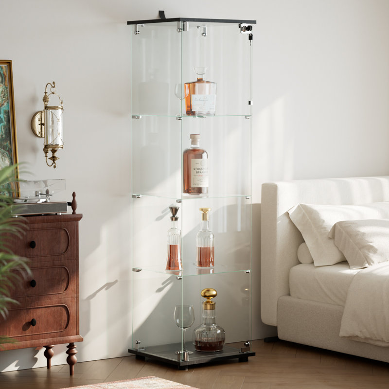 Vitrine en verre trempé, vitrine transparente pour objets de collection, Noir