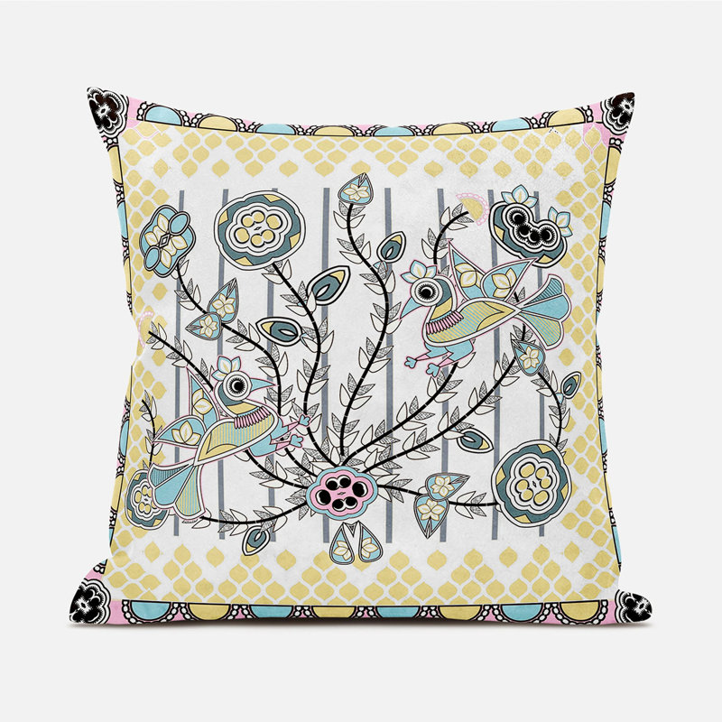 Housse et insert de coussin décoratif en polyester pour l'intérieur et l'extérieur, 16 po x 16 po, Blanc / jaune / gris