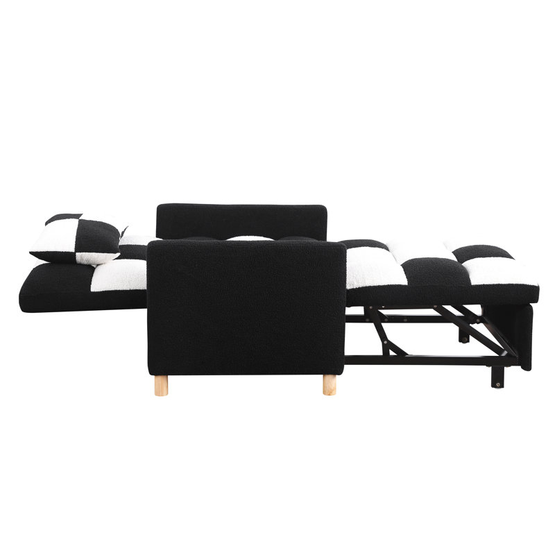 Canapé-lit convertible avec canapé-lit et canapé-lit, Tissu noir / blanc