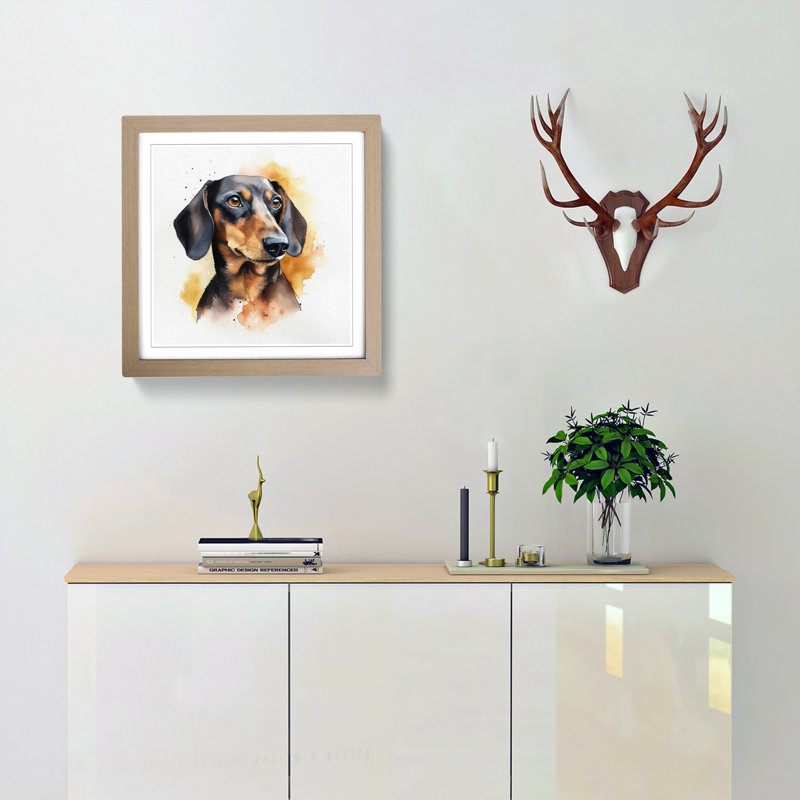 Dachsund Watercolour No.1 - Framed Print, Oak